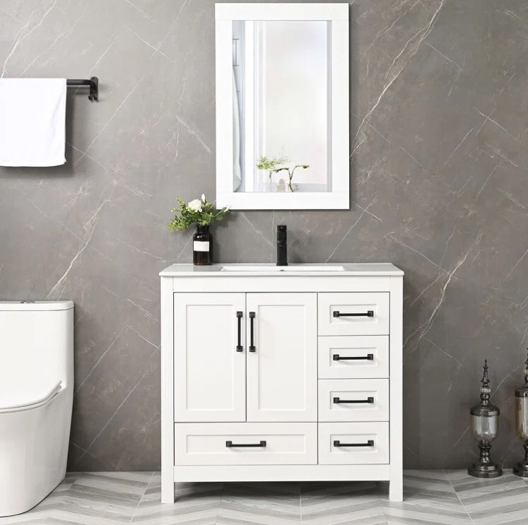 Wimer 36" Single Bathroom Vanity Set with Ceramic Sink Top, Mirror, PU Paint, Water Saving Faucet(Mirror it is broken)