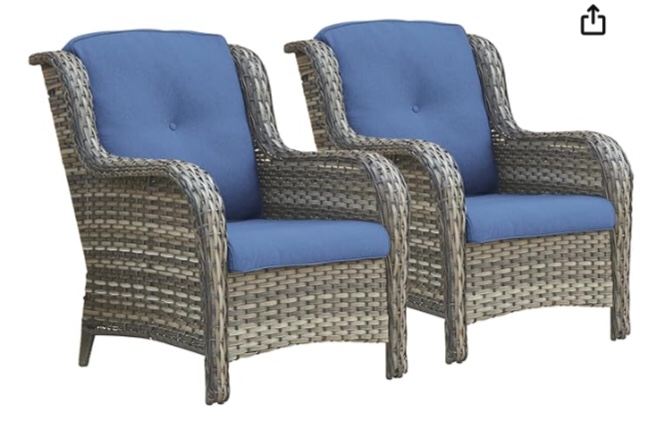 Patio Chairs Outdoor Wicker Chair - Rattan Dining Chairs Porch Chairs Outside Club Chairs with High Back and Deep Seating(Mixed Grey/Blue)