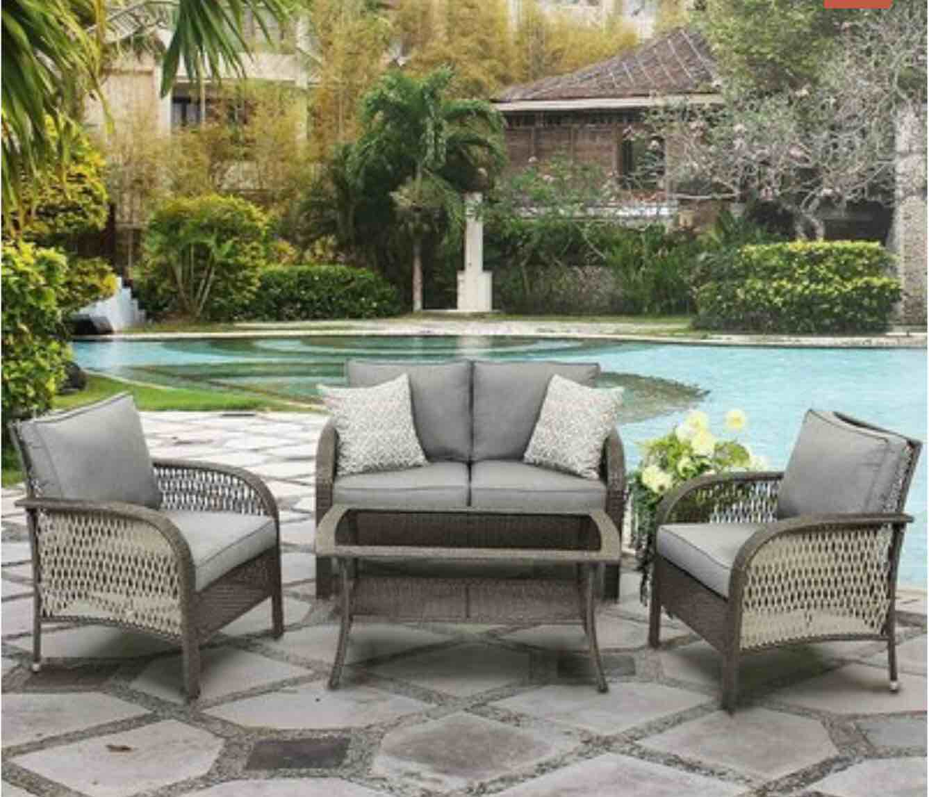 Siddell Patio 4 Piece Wicker Sofa Seating Group with Cushions