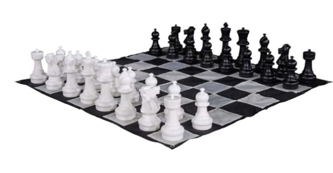 MegaChess Large Premium Chess Set with 12 Inch Tall King Black and White with Quick Fold Nylon Mat
