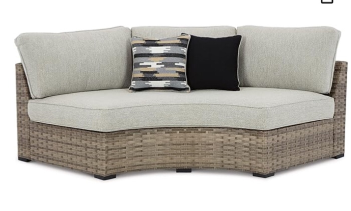 Signature Design by Ashley Outdoor Calworth Curved Patio Wicker Loveseat with Cushion, Beige(incomplete Curbed collection)