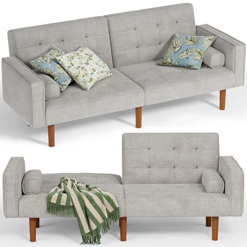Jedric 74" Cotton Square Arm Sofa Bed