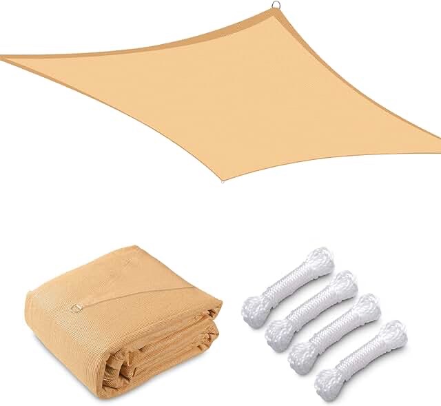 Duerer Sun Shade Sails Canopy 12x16FT Rectangle, 95% UV Blockage, 185GSM Sail Shade Keep Cool for Patio, Garden, Pergola, Backyard, Outdoor Facility & Activities -Sand