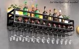 Pengfei LED Wine Rack Wall Mounted, Industrial Metal Hanging Wine Bottle & Glass Holder, Large Floating Shelves Wine Bottle Organizer Goblet Rack for Home Bar Dining Room Decor