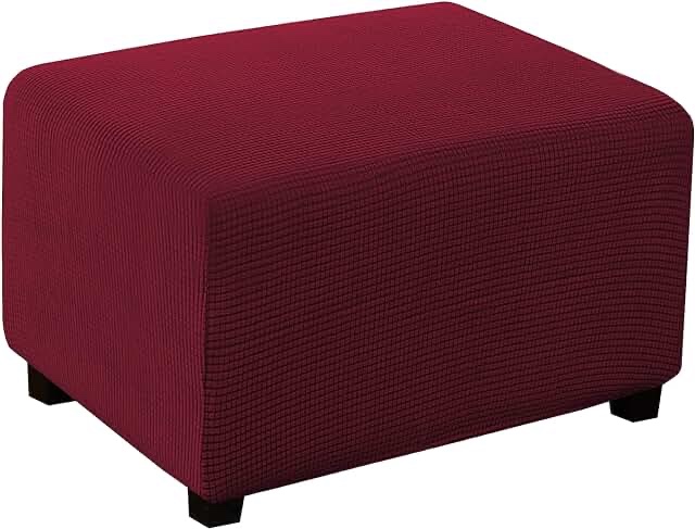 MAXIJIN Newest Jacquard Ottoman Slipcovers Folding Storage Stool Furniture Protector Cover Soft Thick Rectangle Foot Rest Slipcover with Elastic Bottom (Ottoman X-Large, Wine Red)
