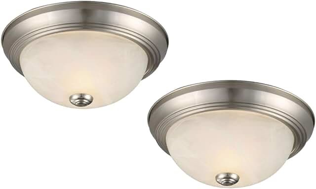 Design House 587527 Traditional 2-Light Indoor Dimmable Ceiling Light with Alabaster Glass for Bedroom Hallway Kitchen Dining Room, Satin Nickel 11-Inch, 2 Count (Pack of 1)