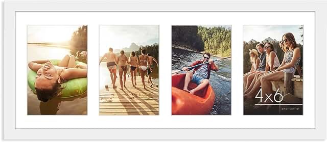 Americanflat 8x20 Collage Picture Frame in Light Wood - Displays Four 4x6 Frame Openings - Engineered Wood Panoramic Picture Frame with Shatter Resistant Glass, Hanging Hardware, and Easel