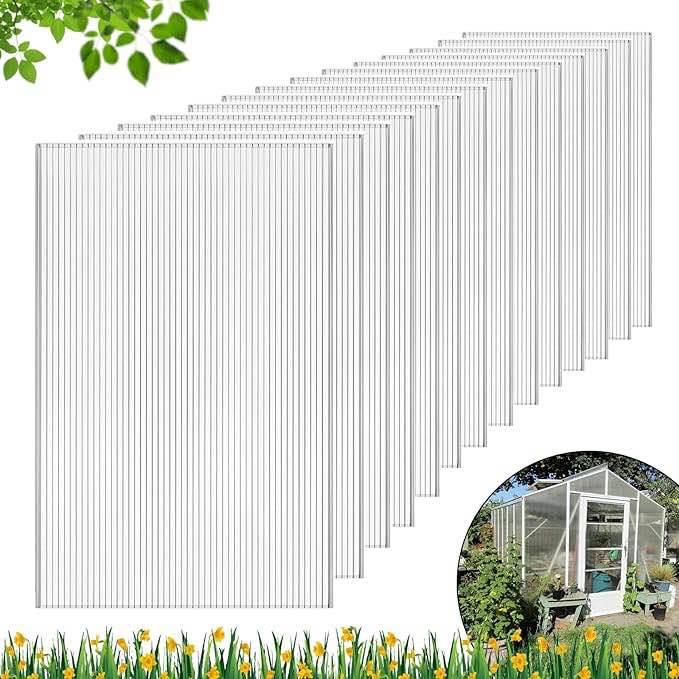 14 Pcs Polycarbonate Greenhouse Panels, 4' x 2' x 0.16'' Twin-Wall Polycarbonate Panels, Polycarbonate Sheet for All Weather Outdoor Garden and Greenhouse Covering