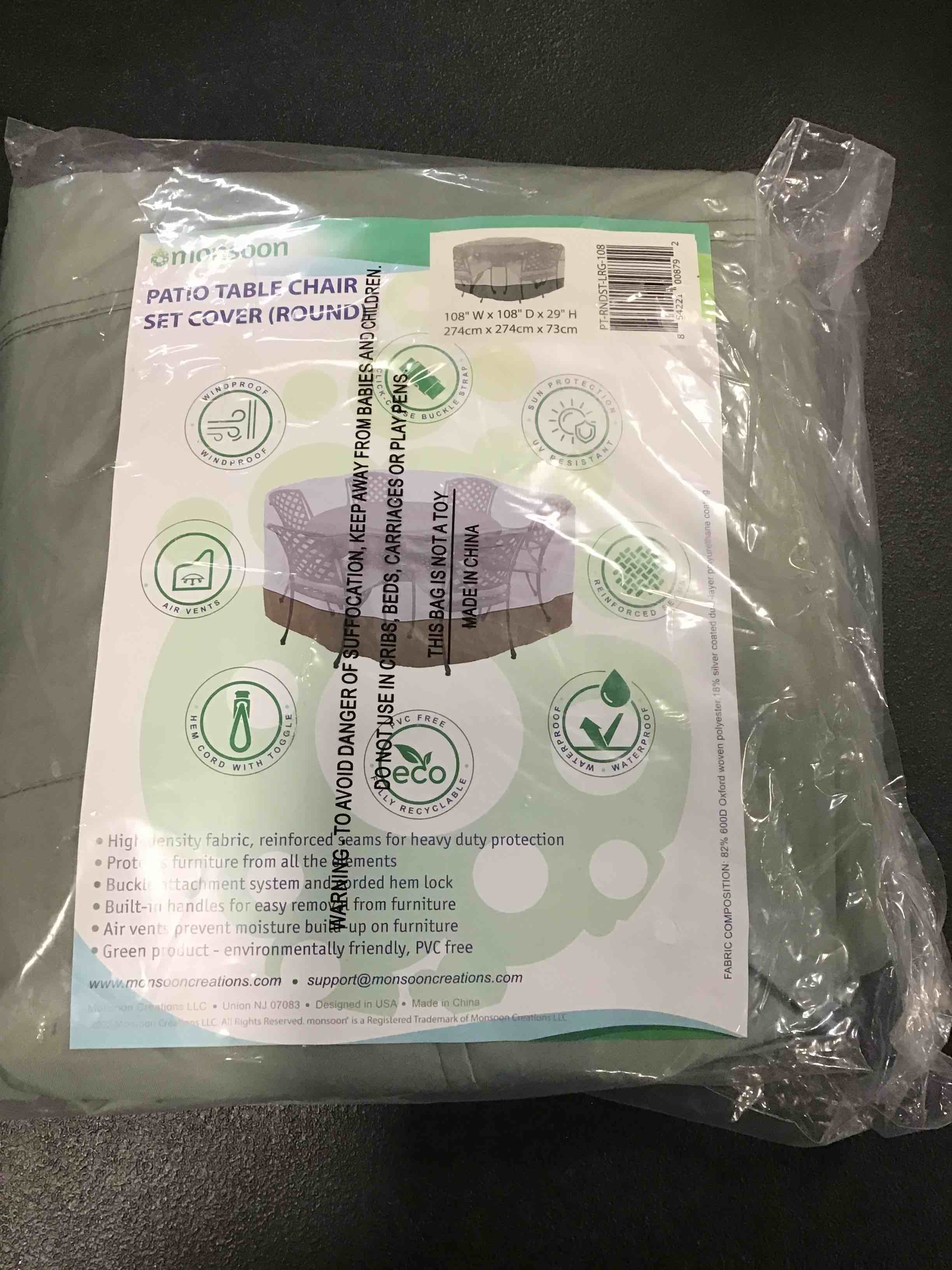 Monsoon Large 108 in. Round Patio Table with Chairs Cover 108L x 108W x 29H