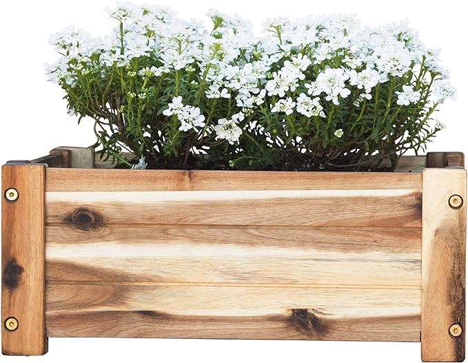 Thirteen Chefs Villa Acacia Wooden Planter Box - 17 Inch Rectangular Wood Planter for Garden, Patio, Window, Home Decor - Acacia Wood Plant Stand for Indoor or Outdoor Gardening