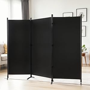 Room Divider 3-Panel Privacy Screen, Portable Screen Steel Frame with Hook&Loop for Home, Office, Classroom, Studio, Meeting Black