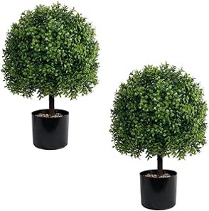 Set of 2 -Pre-Potted Artificial Potted Shrubs UV Resistant,24" Artificial Boxwood Topiary Ball Tree,for Indoor and Outdoor Home Garden(Green)