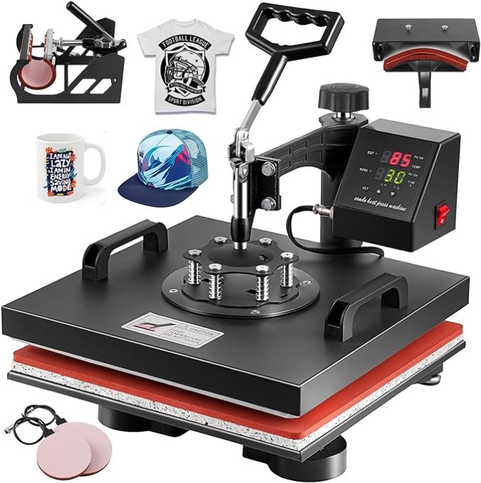 TOPDEEP 5 in 1 Heat Press Machine, 12x15 inch Swing Away Heat Press for Sublimation, T Shirt Pressing Machine Multifunction, Heat Press Transfer Machine Combo for T-Shirt Hat Cap Mug Plate Cap