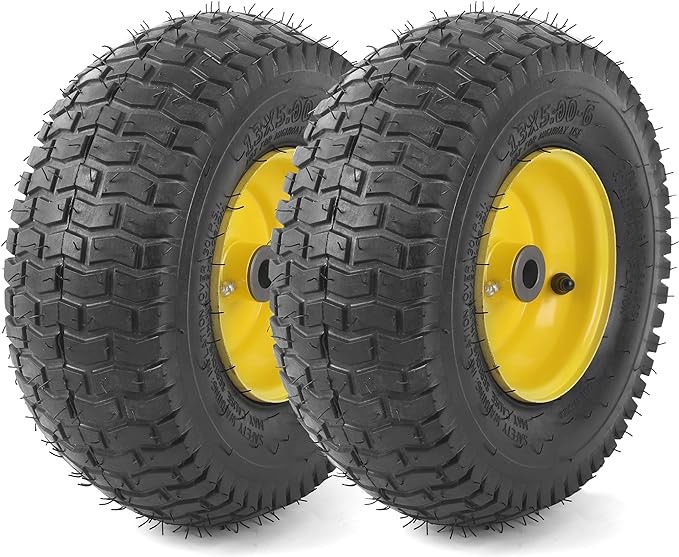 13x5.00-6 Tire and Wheel Assembly (2-Pack), Tubeless Lawn Mower Tire with Rim, with 3/4â€? Bushings and 3â€? Centered Hub Length