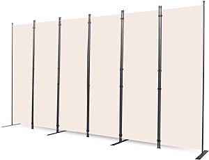 CHOSENM Room Divider, 6 Panel Folding Privacy Screens with Wider Support Feet, 6 Ft Portable Room Partition for Room Separator, 132" W X 71" H, Beige