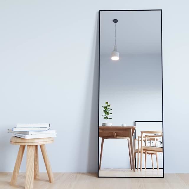BEAUTYPEAK Nano Full Length Mirror 64"x21", Standing Mirror with Stand Hanging or Leaning Against Wall Large Rectangle Floor Mirrors Body for Dressing with Aluminum Alloy Thin Frame, Black