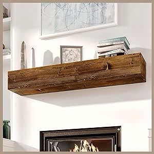 Avana Floating Fireplace Mantel - Natural Wood Mantles for Over Fireplace - Handcrafted Mantel Farmhouse Floating Shelf - Mounted Fireplace Wood Mantle - 48 X 8 X 5 Inch - Rustic Natural