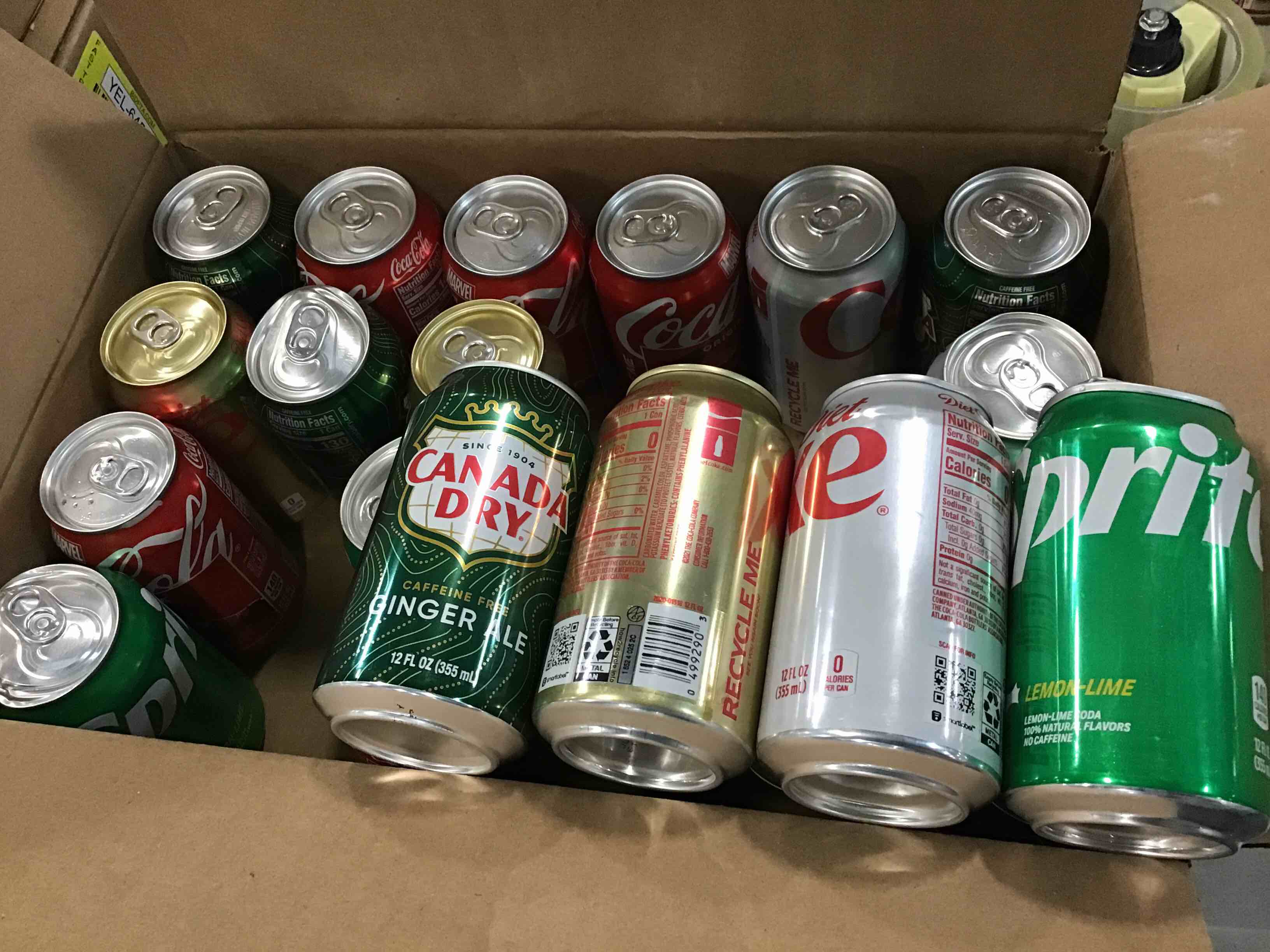 Assorted carbonated drinks different flavors and presentation varies