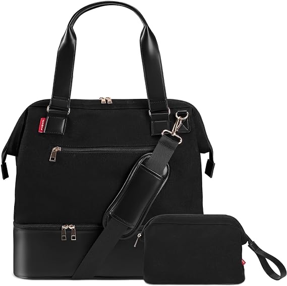 Weekender Bags for Women, Overnight Bag Weekend Travel Duffel Bag with Shoe & Laptop Compartment, Black