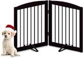 PUPETPO Freestanding Pet Gate for Dogs, Foldable Wooden Dog Gate for House, Indoor Dog Gate for Stairs, Doorways, Step Over Pet Puppy Safety Fence, Support Feet Included, 24" Height 2 Panels, Grey 2 Panel 24" Gray