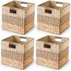 CHI AN HOME Wicker Storage Cubes for IKEA Kallax, HEAVY DUTY Hyacinth Storage Baskets for Shelves, Foldable Rattan Square Baskets, Closet Shelf Organizer Bins with Handles, Pack 4 (â€Ž11.8 x 11.8 x 11.8 IN)