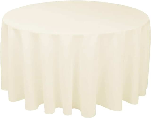  Ivory Round Tablecloth 132 Inch - Circle Bulk Linen Polyester Fabric Washable Table Clothes Cover for Wedding Reception Banquet Party Buffet Restaurant