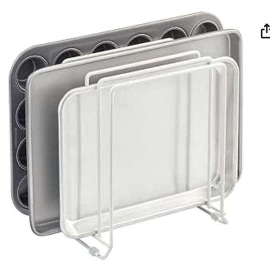 mDesign X-Large Steel Storage Tray Organizer Rack for Kitchen Cabinet - Divided Holder with 5 Slots for Skillets, Frying Pan, Pot Lids, Cutting Board, Baking Sheets - Concerto Collection - White