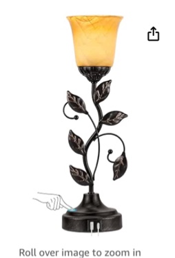 Touch Table Lamp Bedside Lamp, Nightstand Lamp with USB Charging Ports for Living Room, 3 Way Dimmable Traditional Leaf Lamp Retro Table Lamp for Bedroom with Amber Glass Lampshade (LED Bulb Included)