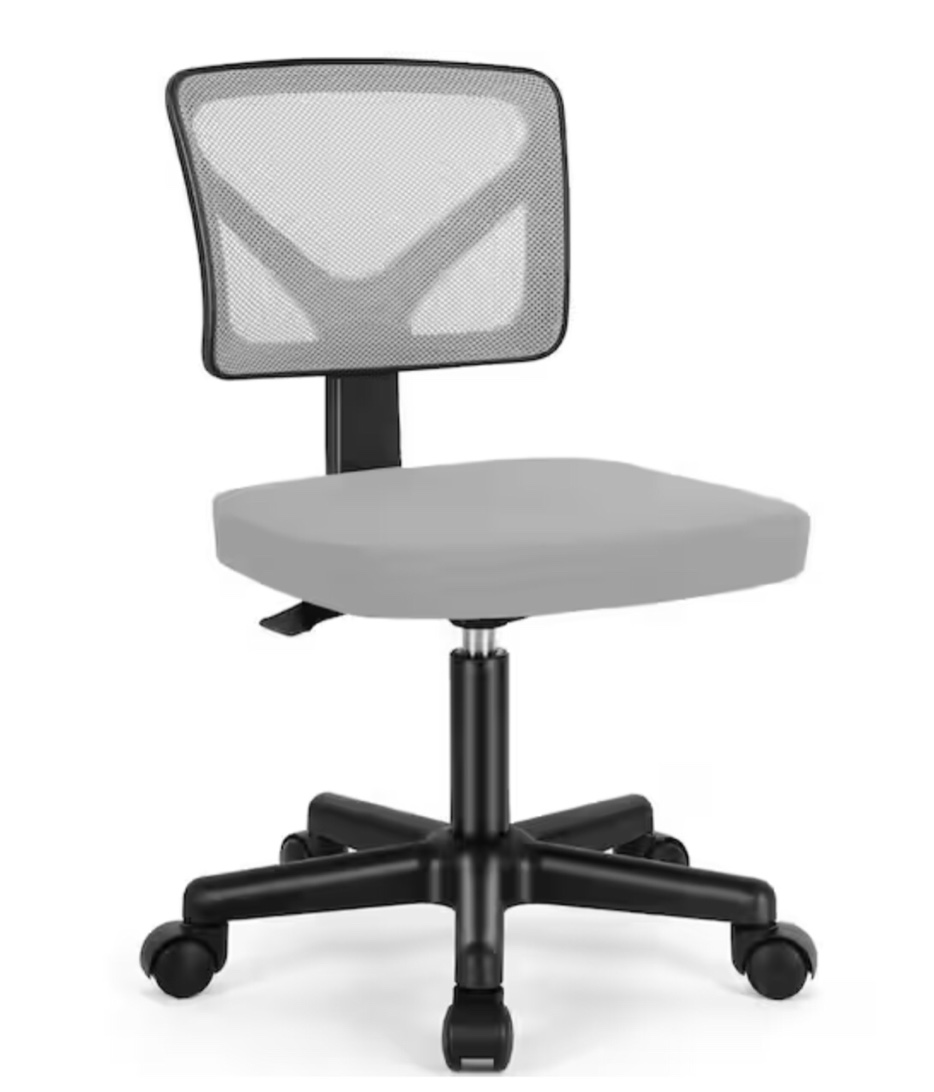 Mesh Back Adjustable Height Ergonomic Armless Computer Office Chair in Grey for Small Spaces