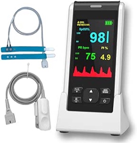 Pulse Oximeter - HOLFENRY Handheld Pulse Oximeter For Baby&Adult, Infant Pulse Oximeter Fingertip Baby Pulse Oximeter For kids, Rechargeable Oximeter Finger Pulse Overnight Continuous Monitor, Adjustable Alarm for Pulse Rate and SpO2