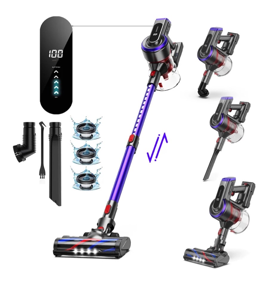 Buture Cordless Stick Vacuum Cleaner 55mins 450W 38Kpa with Touch Display Stick Vacuum for Home Pet Hair CarPets Hard Wood Floor Detachable Battery