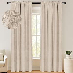 100% Blackout Shield Linen Blackout Curtains 84 Inches Long 2 Panels Set, Blackout Curtains for Bedroom/Living Room No Light, Clip Rings/Rod Pocket Window Curtains & Drapes, 50W X 84L, Cream