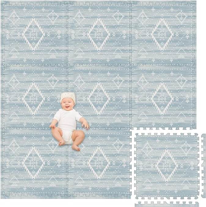 Play Platoon Non-Toxic Large Kids Play Mats for Floors, 9 Tile 72 x 72 inch - Extra-Thick Interlocking Comfortable Cushiony 24 x 24 in. Puzzle Mat with Border, Neutral Playmat Rug for Toddlers 72x72 