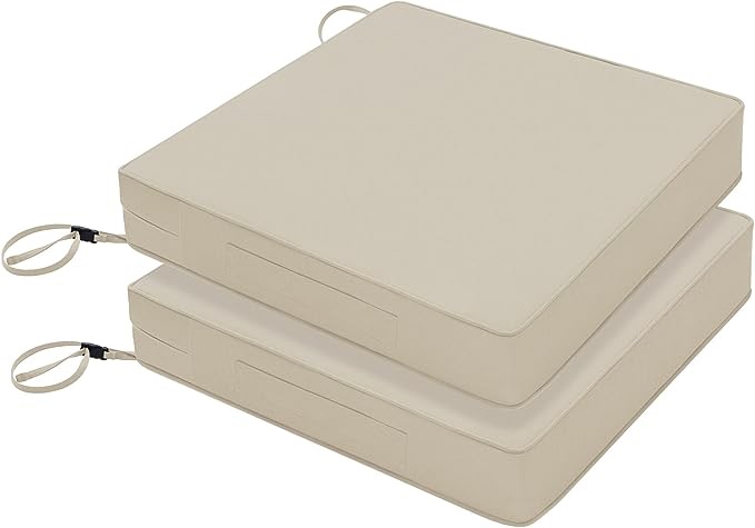 ( incomplete) Favoyard Patio Chair Cushion 22 x 22 x 3 Inch Waterproof Outdoor Seat Cushions for Patio Furniture 3-Year Color Fastness Garden Sofa Couch Chair Pads with Handle & Adjustable Straps Set of 2, Beige