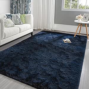 Pettop Fluffy Shaggy Area Rugs for Girls Bedroom,4x6 Feet Soft Navy Blue Kids Room Rugs, Non-Slip Carpet for Kids Girls Boys Room, Cute Bedside Rug, Nursery Dorm Home Decor Rug 4x6 Feet, Navy Blue