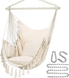 Hammock Chair Hanging Rope Swing, 12 Patterns, Quality Comfortable and Breathable Fabric - Indoor/Outdoor - Grey Herringbone Pattern