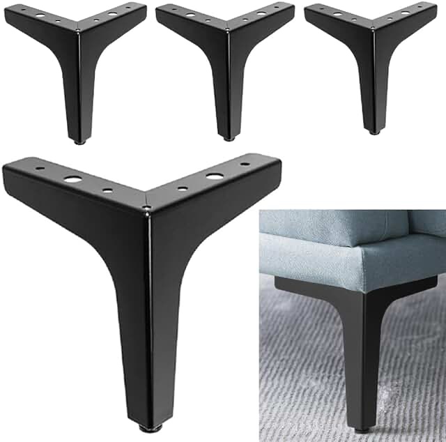WANLIAN 6 Inch Metal Furniture Legs for Cabinet Sofa TV Stand Bookcase Legs for Furniture Set of 4 (Black)