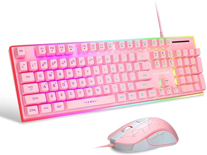 Gaming Keyboard and Mouse Combo, K1 7 Colors LED Backlit Keyboard with 104 Keys Computer PC Gaming Keyboard for PC/Laptop