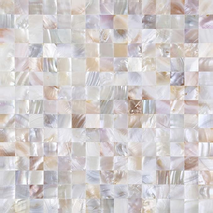 KASARO Peel and Stick Backsplash Shell Tiles, Mother of Pearl Mosaic Self Adhesive Tiles for Kitchen Wall Bathroom Bedroom Decor, Natural, 10-Sheet