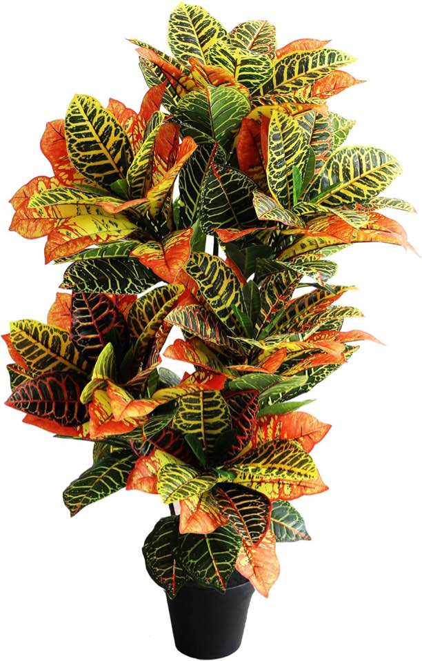 2PCS Artificial Croton Plant, Faux Fiddle Leaf fig Tree,Artificial Trees for Home Decor,Floor Plant,Front Porch Plants with Plastic Pot, Faux Ficus Lyrata Tree,39inch