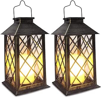 4 Pack Solar Hollow Lanterns Outdoor, Waterproof Patio Hanging Lanterns with LED Flickering Flameless Candle Lights, Decorative Solar Lantern for Porch, Garden, Patio, Yard, Table