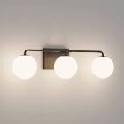 Tipace Mid Century Modern Bathroom Vanity Lights Fixtures 3-Light Black Milk White Globe Glass Industrial Vanity Lighting Over Mirror (Exclude Bulb)