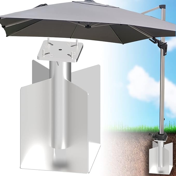 Zaquak Offset Patio Umbrella Base In Ground,In-ground Umbrella Stand,Rustproof Steel Umbrella Holder,Universal Umbrella Ground Anchor for Offset Cantilever Umbrella Hanging Parasol