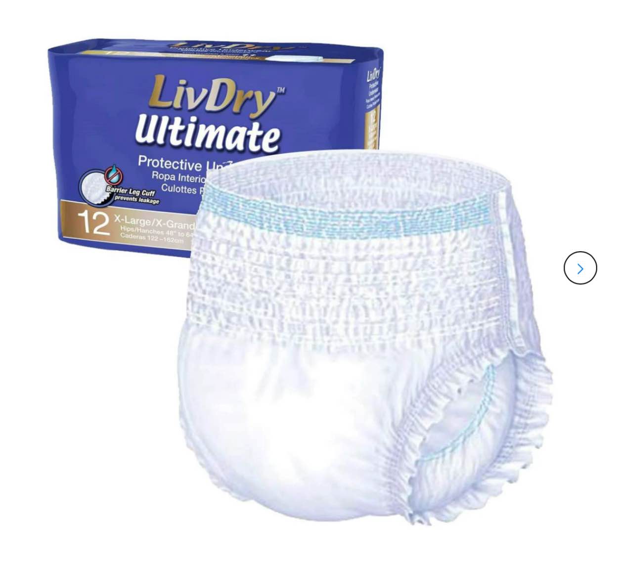 LivDry Ultimate XL Adult Incontinence Underwear, High Absorbency, Leak Cuff Protection, X-Large, 12-Pack