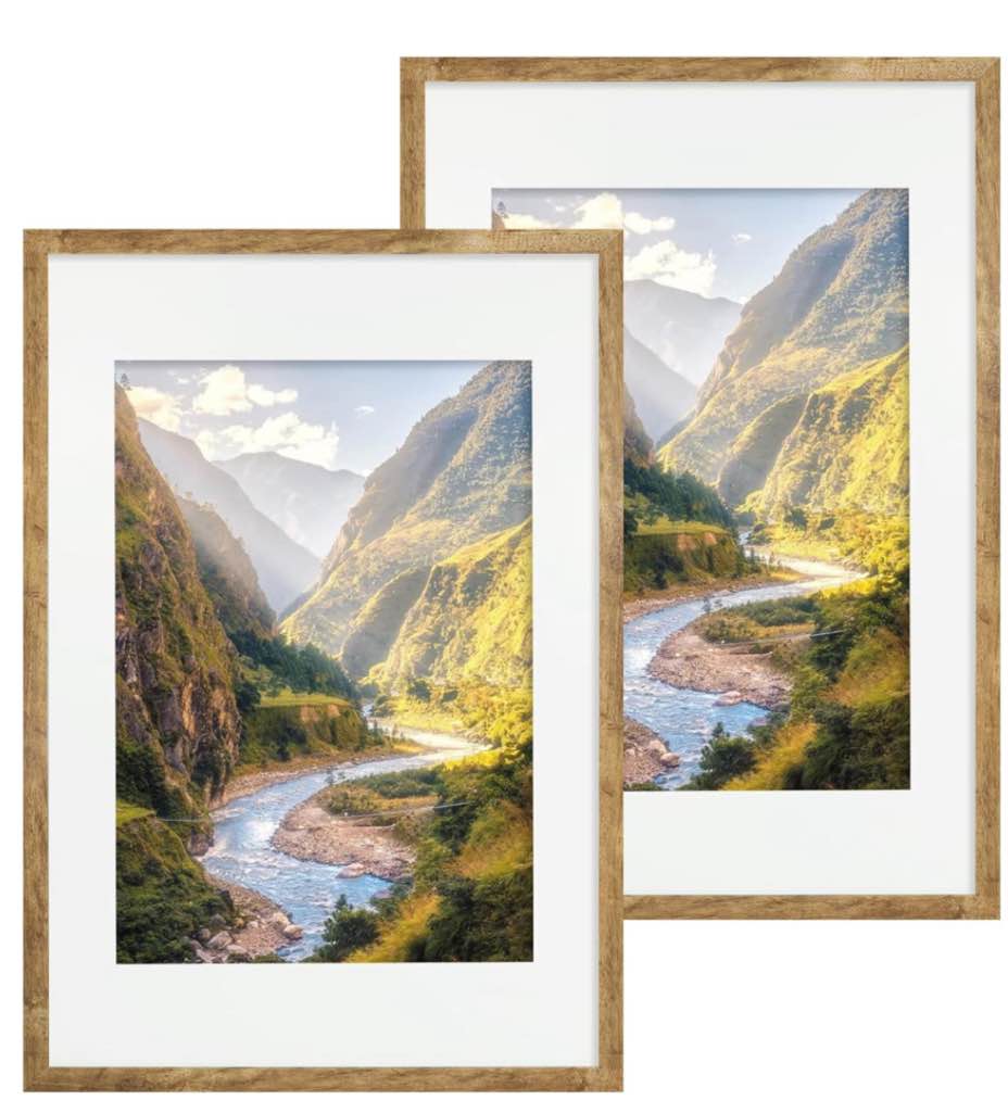 iRahmen 24x36 Frame Set of 2, Display Pictures 20x30 with Mat or 24 x 36 Without Mat, Wall Gallery Photo/Poster Frames, Rustic Brown