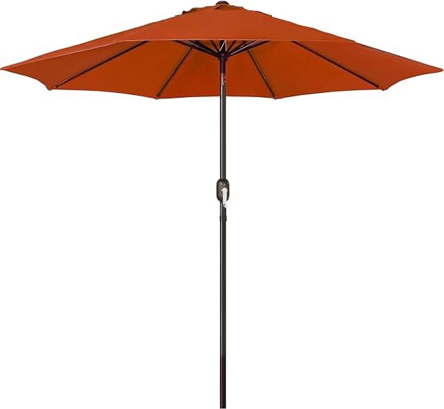 Blissun 9' Outdoor Patio Umbrella, Market Striped Umbrella with Push Button Tilt and Crank (Orange)