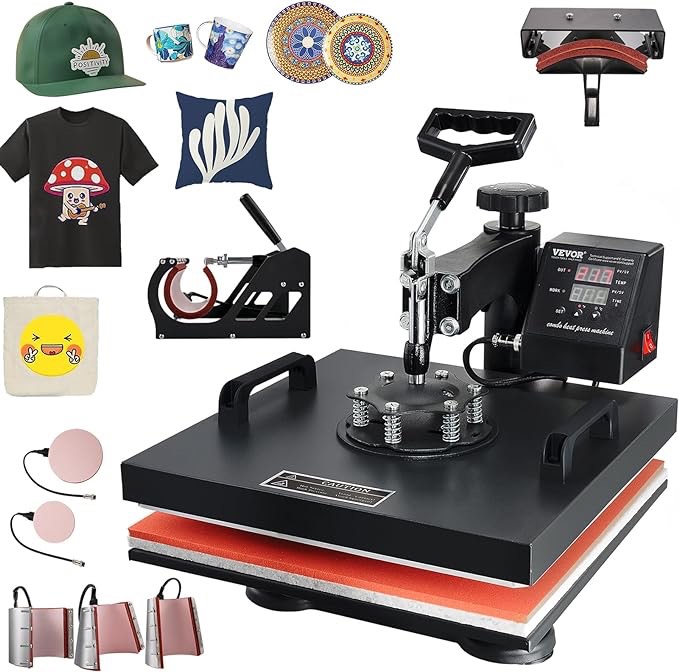 VEVOR Heat Press Machine 2In1 15x15in Sublimation Print Transfer DIY T-shirt Cap