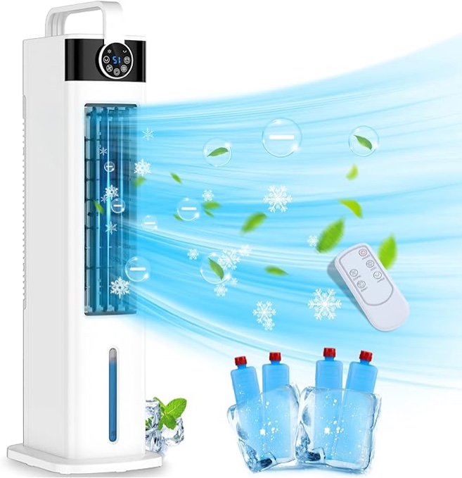 Portable Air Conditioners, 3-IN-1 Air Conditioner Portable for Room, 3 Speeds Evaporative Air Cooler, Fast Cooling Portable AC w/Timer, 52° Oscillation Tower Fan, Remote Swamp Cooler for Office