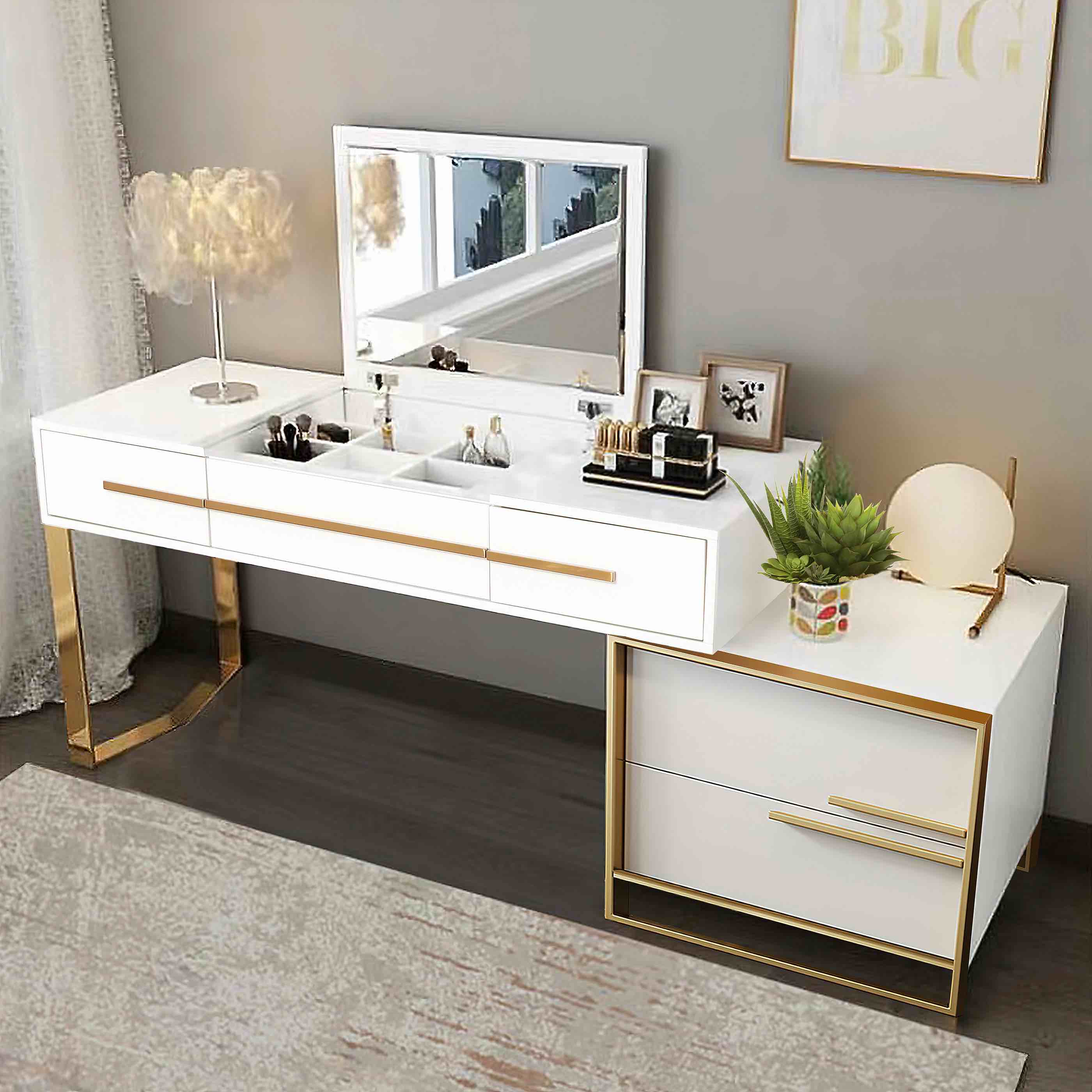 2-in-1 Makeup Vanity with Flip Top Mirror & 4 Drawers Modern Writing Table (incomplete)