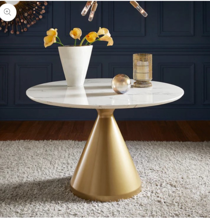 WHITE FAUX MARBLE 46" ROUND DINING TABLE TOP *incomplete, table top only* 